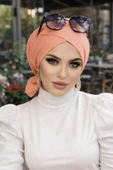 Aişe Tesettür Neon Turuncu Çapraz Bone thumbnail 2