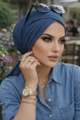 Aişe Tesettür Koyu İndigo Çapraz Bone thumbnail 2
