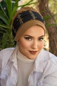 Aişe Tesettür Camel Siyah Bantlı Hazır Bone thumbnail 2