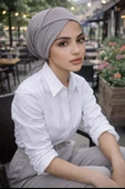 Aişe Tesettür Gri Çapraz Bantlı Bone thumbnail 1