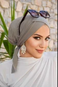 Aişe Tesettür Gri Çapraz Bantlı Bone thumbnail 4