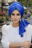 Aişe Tesettür Mavi Batik Desen Tül Tokalı Bone thumbnail 2