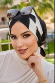 Aişe Tesettür Siyah Beyaz Desen Çapraz Bone thumbnail 1