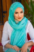 Aişe Tesettür Mint Pamuk Biritli Şal thumbnail 3