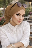 Aişe Tesettür Camel Çapraz Bantlı Deniz - Havuz Bonesi thumbnail 1