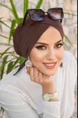 Aişe Tesettür Kahve Çapraz Bantlı Bone thumbnail 3