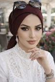 Aişe Tesettür Bordo Çapraz Bone thumbnail 2