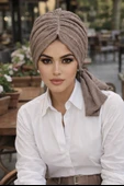 Aişe Tesettür Taş Rengi Tokalı Bone thumbnail 1