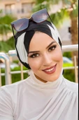 Aişe Tesettür Siyah Beyaz Desen Çapraz Bone thumbnail 2