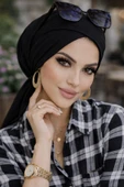 Aişe Tesettür Siyah Çapraz Bone thumbnail 1