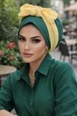 Aişe Tesettür Yeşil Gold Fularlı Bone thumbnail 1