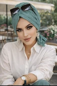 Aişe Tesettür Mint Ponpon Tokalı Bone thumbnail 1