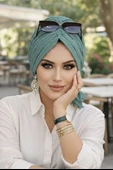 Aişe Tesettür Mint Ponpon Tokalı Bone thumbnail 2