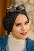 Aişe Tesettür Siyah Kırçıllı Abiye Hazır Çapraz Bone thumbnail 1