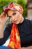 Aişe Tesettür Turuncu Desen Siperli Bone Şal thumbnail 2