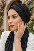 Aişe Tesettür Siyah Piliseli Atkılı Bone thumbnail 2