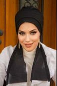 Aişe Tesettür Siyah Atkılı Bone thumbnail 1