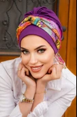 Aişe Tesettür Taba Çizgi Desenli Bantlı Bone thumbnail 2