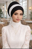 Aişe Tesettür Siyah Piliseli Fularlı Bone thumbnail 1