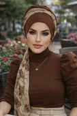 Aişe Tesettür Karamel Kahve Fularlı Bone thumbnail 1
