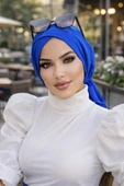 Aişe Tesettür Saks Mavi Çapraz Bone thumbnail 2