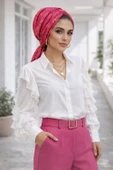 Aişe Tesettür Pembe Gri Desen Tokalı Bone thumbnail 2