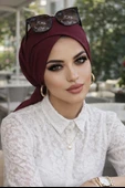 Aişe Tesettür Koyu Bordo Hazır Çapraz Bone thumbnail 2