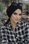 Aişe Tesettür Siyah Çapraz Bone thumbnail 2