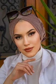 Aişe Tesettür Bakır Işıltılı Çapraz Bone thumbnail 1