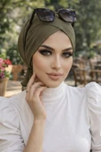Aişe Tesettür Haki Çapraz Bone thumbnail 2