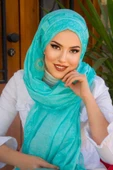Aişe Tesettür Mint Pamuk Biritli Şal thumbnail 2