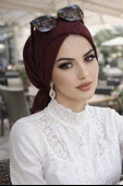 Aişe Tesettür Bordo Çapraz Bone thumbnail 1