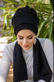 Aişe Tesettür Siyah Fitilli Atkılı Bone thumbnail 4