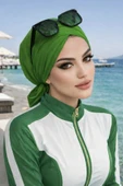 Aişe Tesettür Yeşil Çapraz Bone / Deniz - Havuz Bonesi thumbnail 1