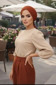Aişe Tesettür Taba Çizgili Çapraz Bone thumbnail 2