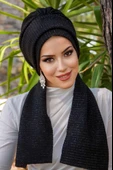 Aişe Tesettür Siyah Fitilli Atkılı Bone thumbnail 3