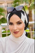 Aişe Tesettür Siyah Beyaz Desen Çapraz Bone thumbnail 3