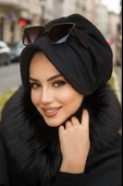 Aişe Tesettür Siyah Kışlık Şapkalı Bone thumbnail 1