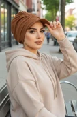 Aişe Tesettür Karamel Kahve Bantlı Şapka Bone thumbnail 1