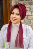 Aişe Tesettür Bordo Fularlı Şapka Bone thumbnail 1
