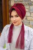Aişe Tesettür Bordo Fularlı Şapka Bone thumbnail 3