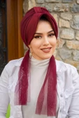 Aişe Tesettür Bordo Fularlı Şapka Bone thumbnail 2
