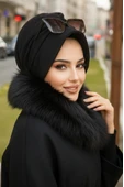 Aişe Tesettür Siyah Kışlık Şapkalı Bone thumbnail 2