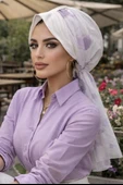 Aişe Tesettür Beyaz Batik Desen Şapka Bone thumbnail 1