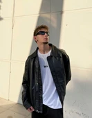 Erkek Oversize Vintage Deri Ceket thumbnail 2