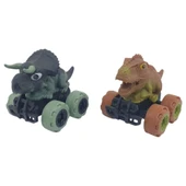 Sürtmeli Dinazor Arabalar 2'li - 12 cm - Triceratops & Stegosaurus thumbnail 1