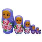 Ahşap Matruşka Bebek Altılı Set Mor thumbnail 1