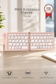 Kablosuz Klavye Bluetooth Katlanabilir Şarjlı Mini Klavye TK08 Pembe thumbnail 1