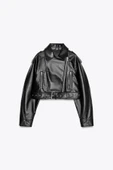 Kemerli Suni Deri Crop Biker Ceket thumbnail 3