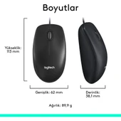 Logitech M100 Kablolu 1000 DPI USB Mouse - Siyah thumbnail 7